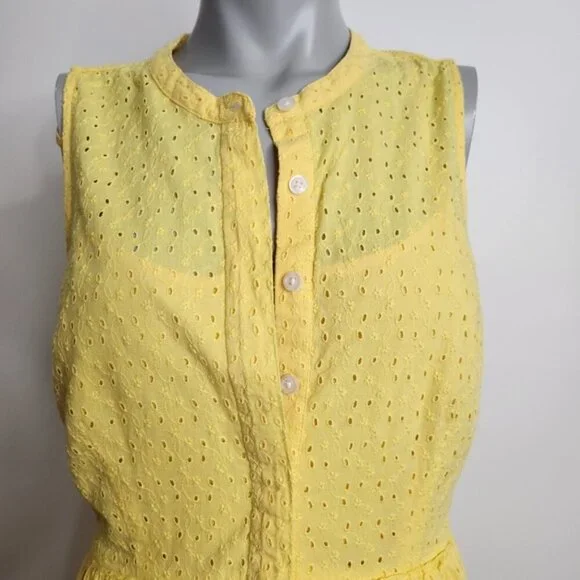 SOLD π J. Crew Yellow Eyelet Sleeveless Fit and Flair Shirtdress Size 4 - Picture 2 of 16
